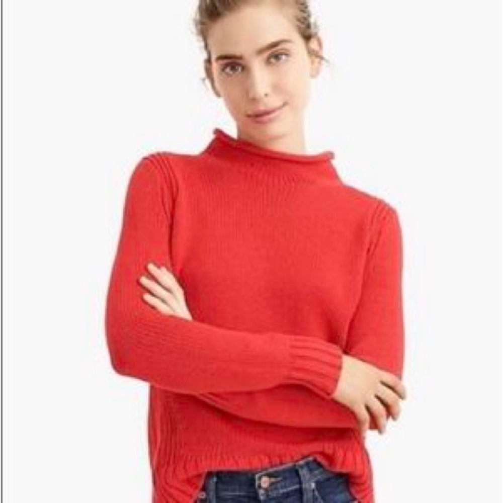 J. Crew Red Ribbed Turtleneck Sweater